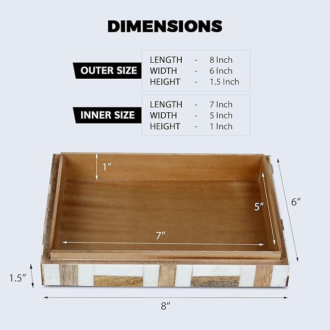 Handicrafts Home White Decorative Storage Box with Lid Wooden Desk Organizer Box Office Storage Box for Workspace Desk Decor Organizer – Resin Inlay Marquet Chase Collection - 6x8x1.5