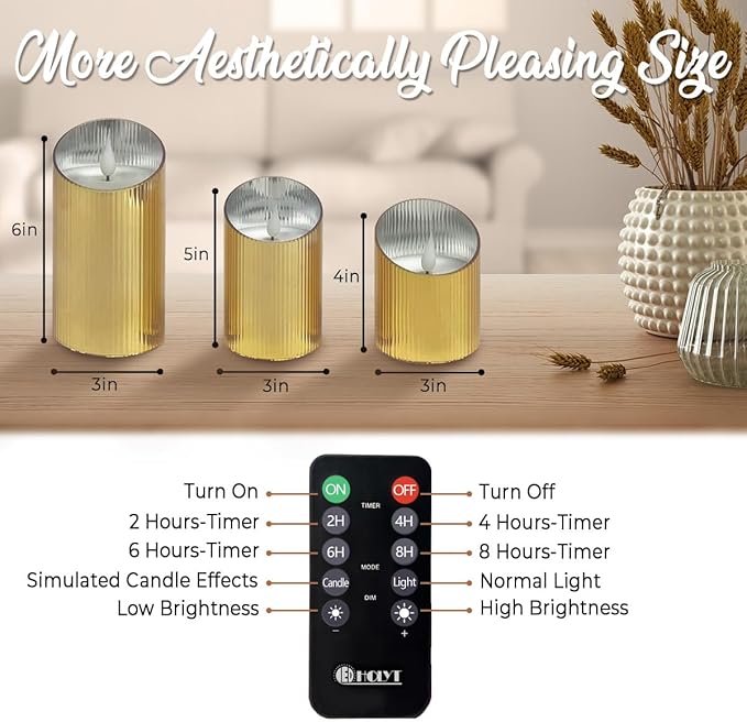 Rechargeable Flameless Candle, Flickering LED Pillar Glass Fake Candle with Remote and Timer, Built-in Battery Real Wax Electronic Candle for Room Decoration, Set of 3