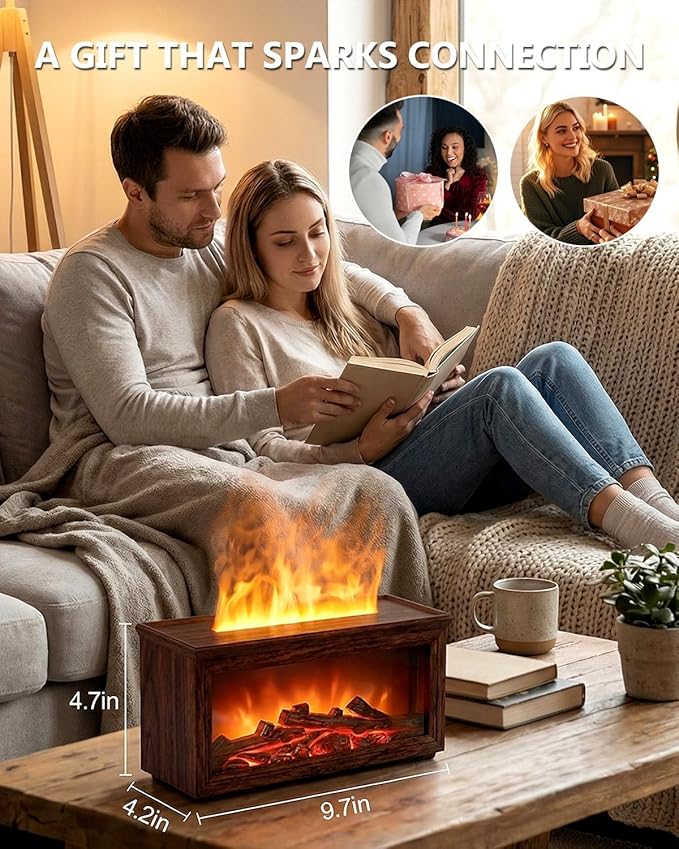 Essential Oil Diffuser, 7-Color Fireplace Fire Flame Aromatherapy Humidifier, 280ml Ultrasonic Aroma Diffuser Valentine's Day Gift with Time Sets and Remote Control for Bedroom Home Yoga Office