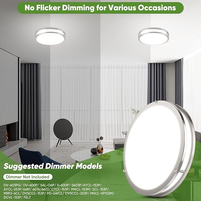 TOBUSA 2-Pack 12 Inch Flush Mount LED Ceiling Lights, 36W 3600lm Super Bright Kitchen Light Fixtures, 5CCT Adjustable LED Lights for Bedroom Bathroom Closet, Modern Ceiling Lamps, Brushed Nickle