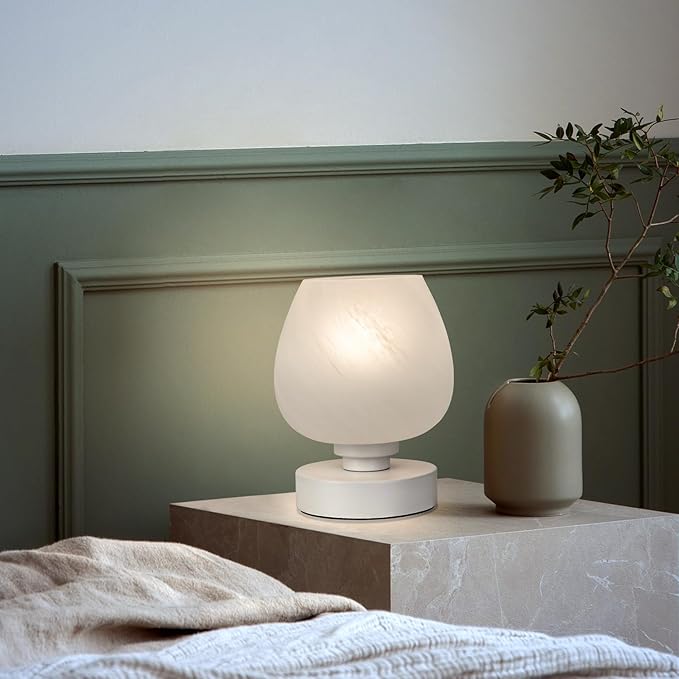 Soilsiu Bedside Table Lamp - Touch Small Lamp for Bedroom Nightstand, 3-Way Dimmable, White Opal Glass Shade, Warm LED Bulb Included