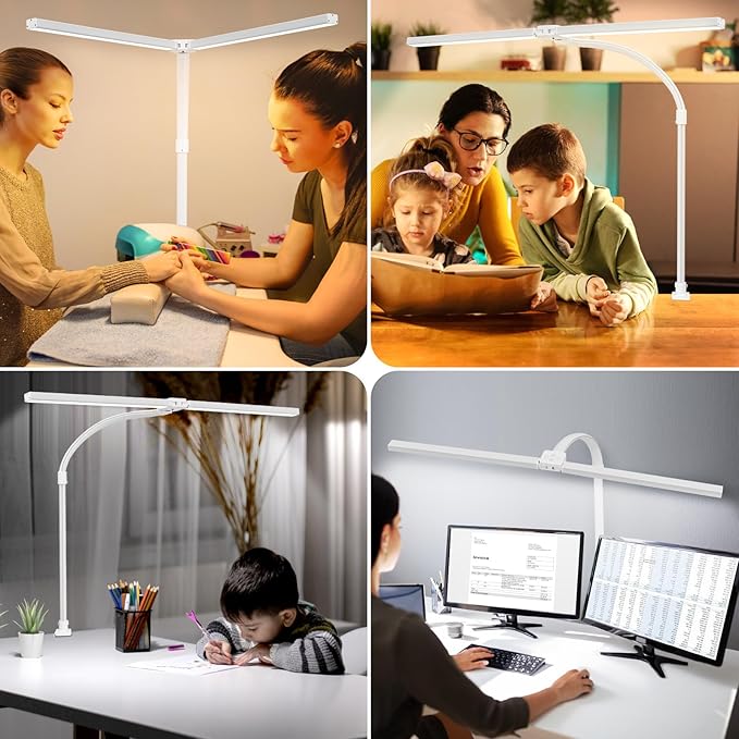 LED Desk Lamp for Office Dorm Home - Eye Caring Desk Light with Timer, Remote Control 24W Brightest Dual Screen Computer Monitor Gooseneck Dimmable Table lamp with Anti-Glare Cover Clamp