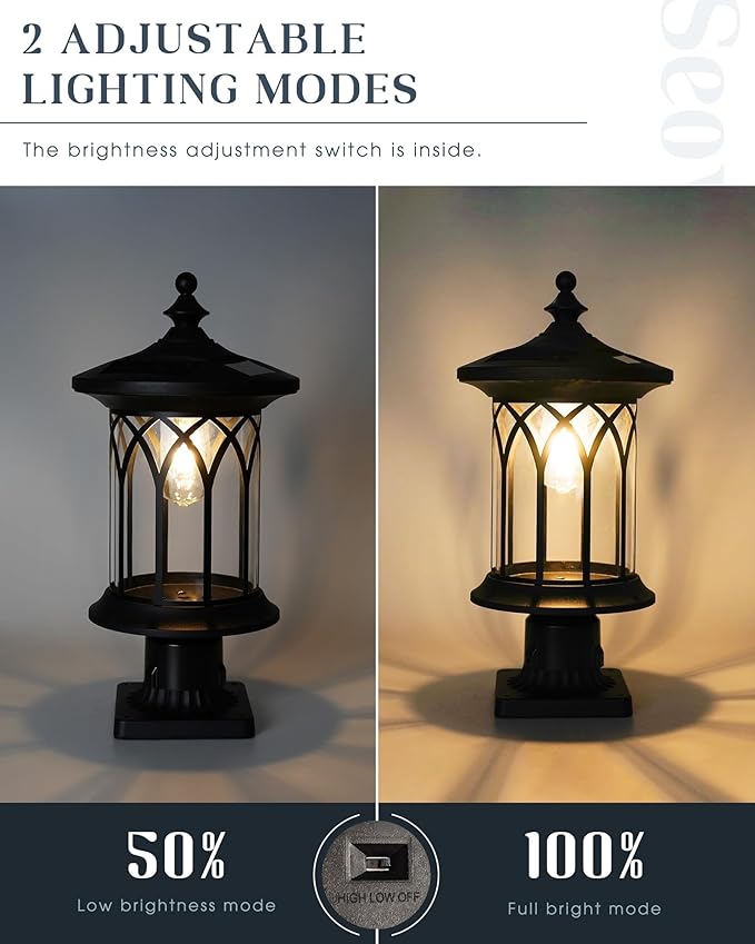 Solar Post Lights Outdoor Waterproof, Dusk to Dawn Solar Lamp Post Light Fixture E26 Base Socket, IP44 Waterproof Post Lights Outdoor Solar Powered for Pathway, Driveway, Lawn, KL235SPL10-1