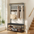 VEVOR Hall Tree with Bench and Shoe Storage, 2 Tier Entryway Bench with Coat Rack, Shoe Rack Storage Organizer with Soft Cushion, Hooks and Hanging Rod for Entryway, Hallway