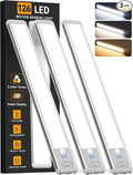 Under Cabinet Lighting Wireless, 15inch Rechargeable Motion Sensor Light Indoor, 3 Color Closet Light Battery Operated with LED Power Display, Magnetic Under Counter Lights for Kitchen, Home (3Pack)