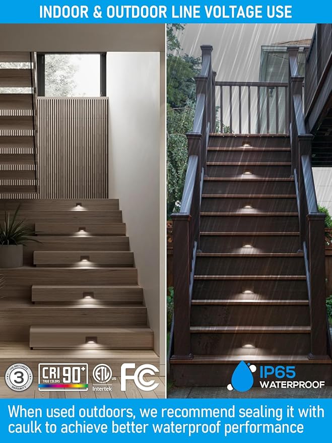 LEONLITE 5CCT 120V LED Step Lights, 150LM 5%-100% Dimmable Stair Lights Indoor Outdoor IP65 Waterproof, Aluminum Anti-Glare Shell, CRI90 ETL 2700K/3000K/3500K/4000K/5000K, Oil Rubbed Bronze, Pack of 6