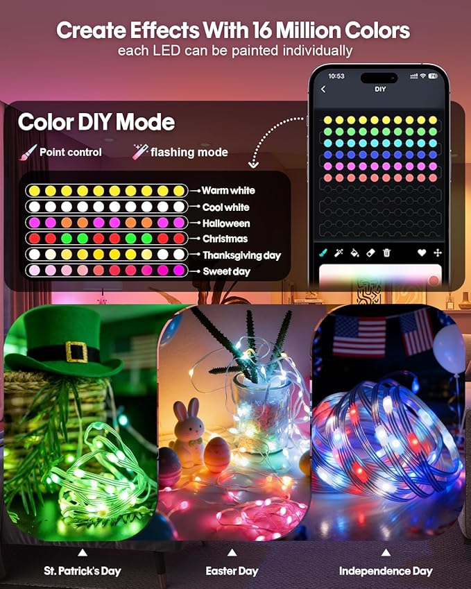 Smart Fairy Lights 98.4Ft 300LEDs, Color Changing led String Lights with Remote & APP Control, DIY RGB-IC Dynamic Multicolor Twinkle Lights for Indoor Christmas Room Bedroom Party Decor