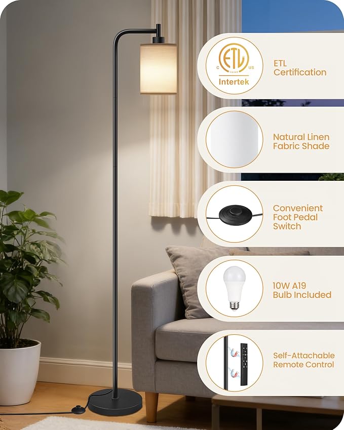 2Pack Dimmable Floor Lamp for Living Room with Remote and Foot Switch, Modern Standing, Corner Lamp,10W Bulb 3 Color Temperatures, for Bedroom, Office, ETL Listed, Black and White CW19LDP205