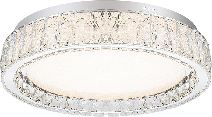 Krychiler 9.8" Small Crystal Flush Mount Ceiling Lights, Dimmable LED Modern Close to Ceiling Lighting Fixture, Chrome Hallway Round Chandelier for Bedroom Kitchen Bathroom Closet Foyer Dining Room