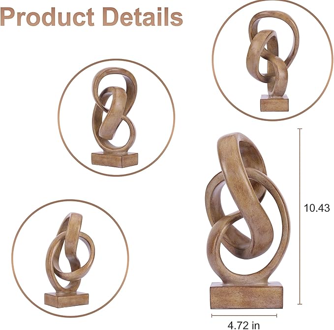 WUBIANJIE Modern Abstract Knot Sculpture, Artistic Mobius Inspired Resin Decor, Elegant Home and Office Decor, (Wood Color)