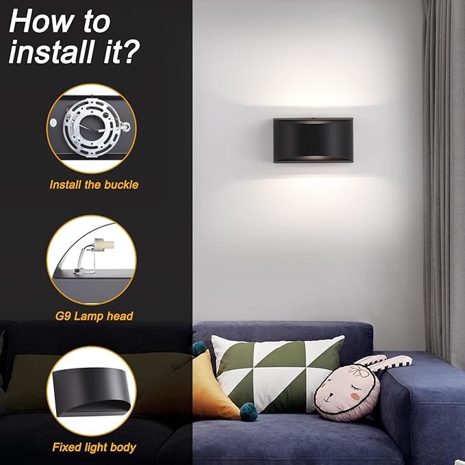 Black Modern LED Wall Sconces Set of Two Hardwired Wall Sconces Indoor Up and Down Wall Mount Light Hardwired Indoor Wall Lights(Bulb not Included)