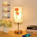 Flower Touch Table Lamp,3-Way Dimmable Bedside Lamps with USB Port and Outlet,Cute Lamp with Wood Grain Base,Vintage Lamp for Bedroom,Room Decor,flower1