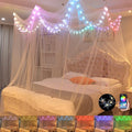 Bed Canopy with LED Star Lights, White Canopy Bed Curtain with RGB Color Changing String Lights with Smart App Control Remote for Princess Girls Bedroom, Suggested for Twin Full Queen King Bed