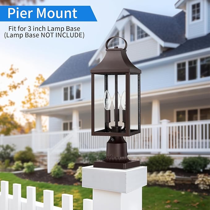 18.62'' Dusk to Dawn Post Light Outdoor, Large 3-Light Lamp Post Light Fixture, Modern Pillar Outside Lighting Waterproof Post Lantern Lamp Outdoor Post Light Fixtures Pole Lights for Porch, Brown