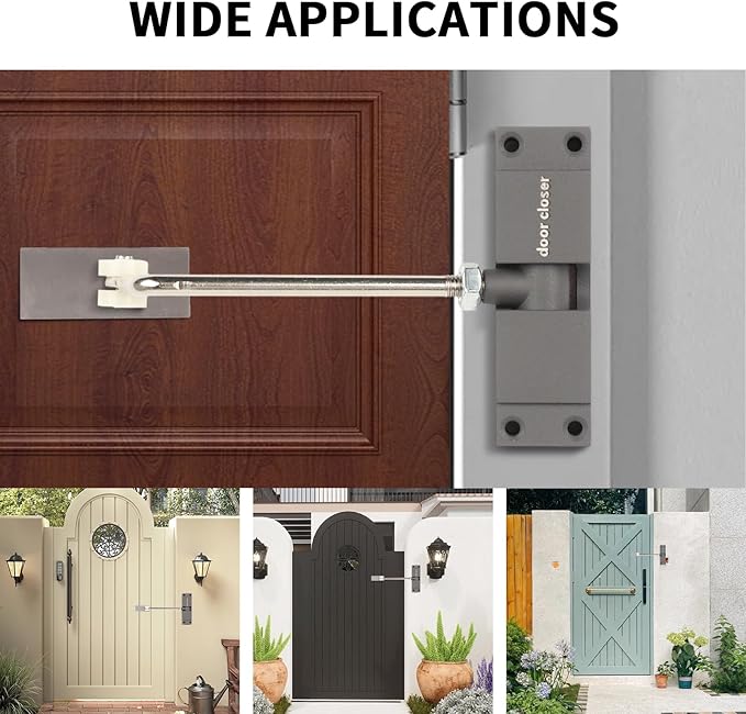 Automatic Door Closer - Zinc Alloy Safety Spring Door Closer, Adjustable Spring Tension, 150 lb Capacity, Silent Operation, Easy to Install