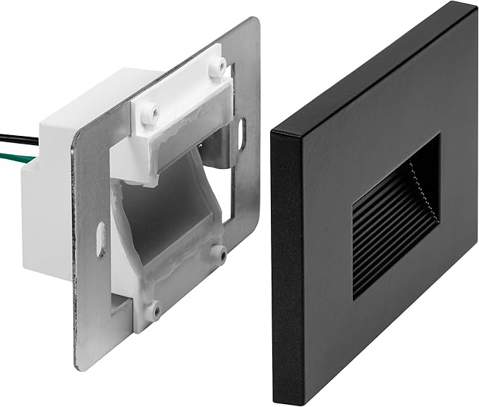 Maxxima Horizontal LED Step Light, Indoor/Outdoor Stair Light, 3 CCT Color Selectable 3000K, 4000K, 5000K, 30 Lumens, Black, 2-Pack