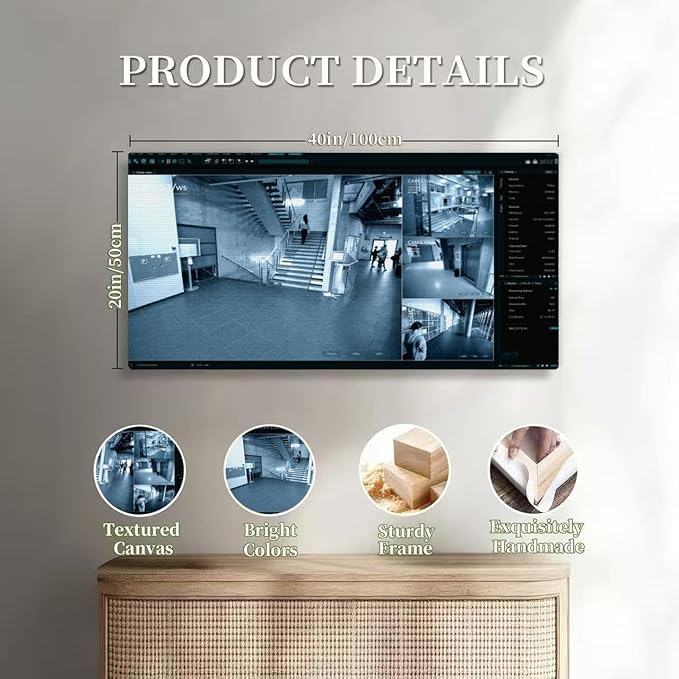 Wibinuki Wall Art Wall Decor Wall Paintings Surveillance Camera CCTV Footage, Multiple Screens Show Inside for Living Room Bedroom Bathroom Home Decor Can Be Hung Directly 20"x 40"