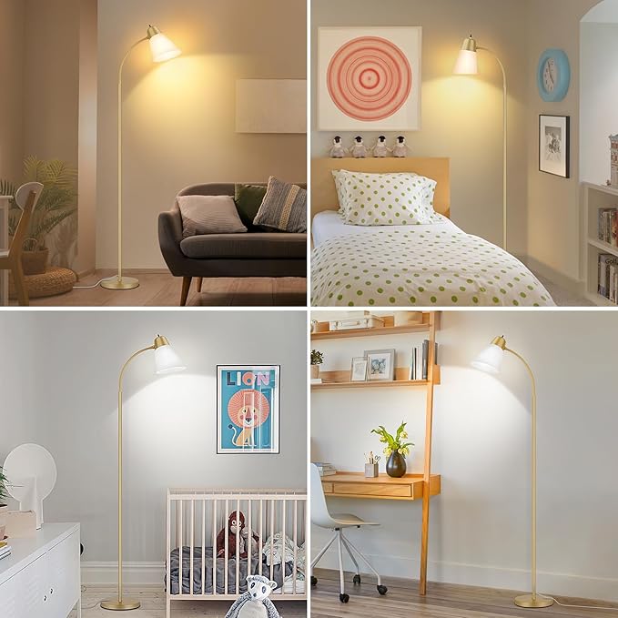 Floor Lamp for Living Room, Adjustable Standing Room Lamp with White Plastic Shade, Gold Reading Floor Lamps for Dorm, Bulb not Included