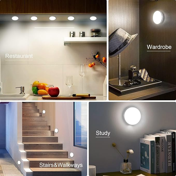 6 Pack Motion Sensor Light Indoor [Upgraded 14 LEDs], USB Rechargeable Night Light, Long Last Battery & 3 Light Modes, Wireless Magnetic Nightlight for Closet, Stairs, Hallway - Cold White