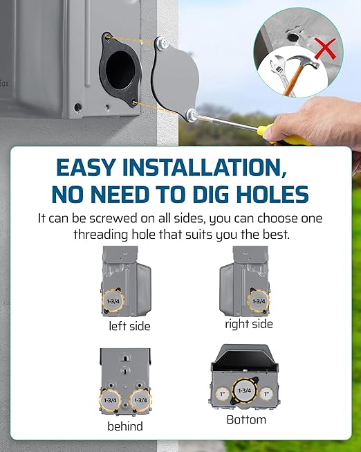 DEWENWILS Outdoor Electrical Outlet Box, 20 AMP WRTR GFCI Receptacles with Rainproof 3R Enclosure, Waterproof GFCI Outlet Box with Cover for Garden, Outdoor Lights, ETL Listed