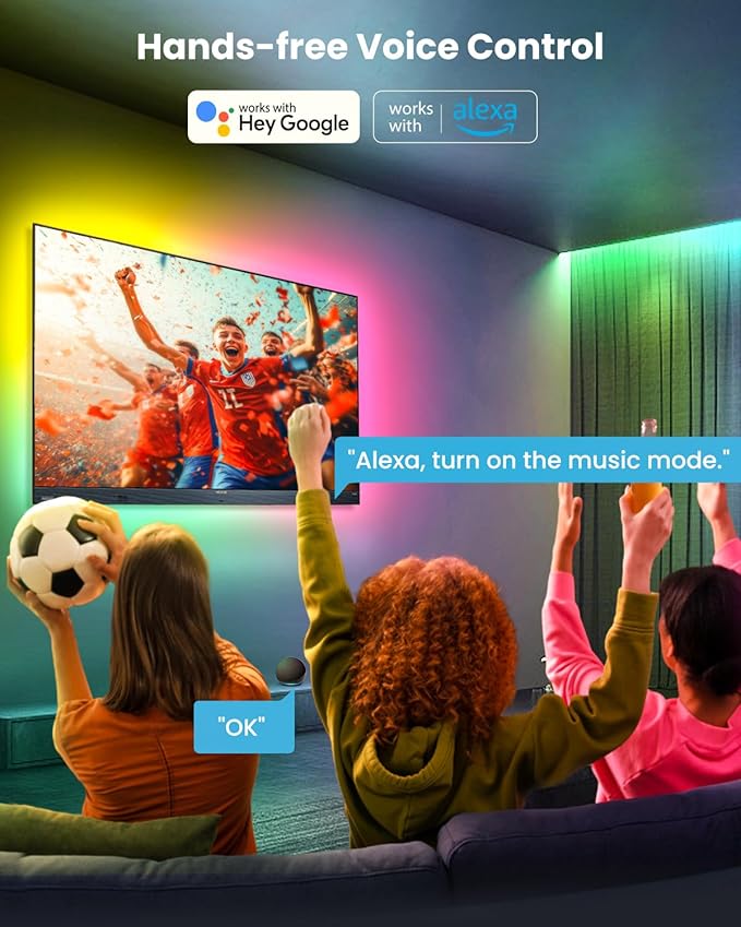9.84ft LED Lights for 32-43 Inch TV, RGB+IC TV Lights Backlight Strip Behind, with 44 Scene Modes, Bluetooth APP and Voice Control, Music Sync Smart Ambient Lighting for Gaming, Bedroom, Living Room