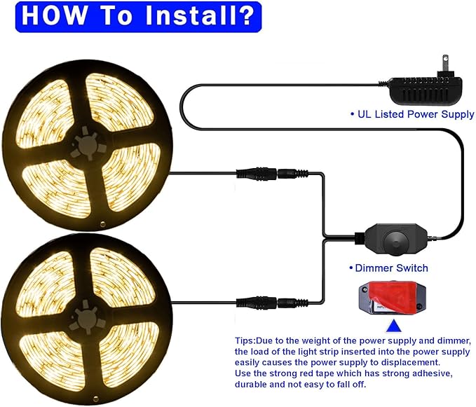 50ft Warm White Led Strip Lights, 12V Waterproof Flexible Led Light Strip, Cuttable Dimmable led Rope Tape Light Indoor for Bathroom, Fish Tank, Bedroom, Kitchen