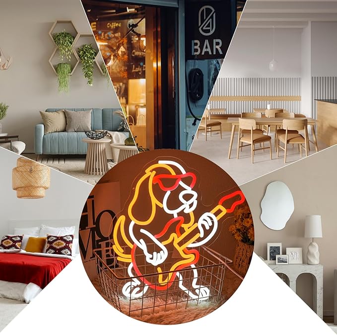 Dachshund Guitar Neon Sign for Wall Decor, Guitar Dog Neon Light, Dimmable Animal Music LED Light Up Sign for Bedroom,Living Room, Store,Party Decor