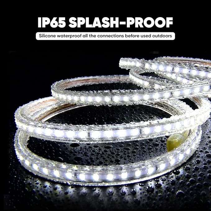 Shine Decor LED Strip Light 50FT 120VAC, Super Bright 6337 Lumens Dimmable, IP65 Waterproof for Outdoor Indoor, 6500K Cool White Every 1.6ft Cuttable Proselect Lighting Strip, 6x10mm ETL Listed