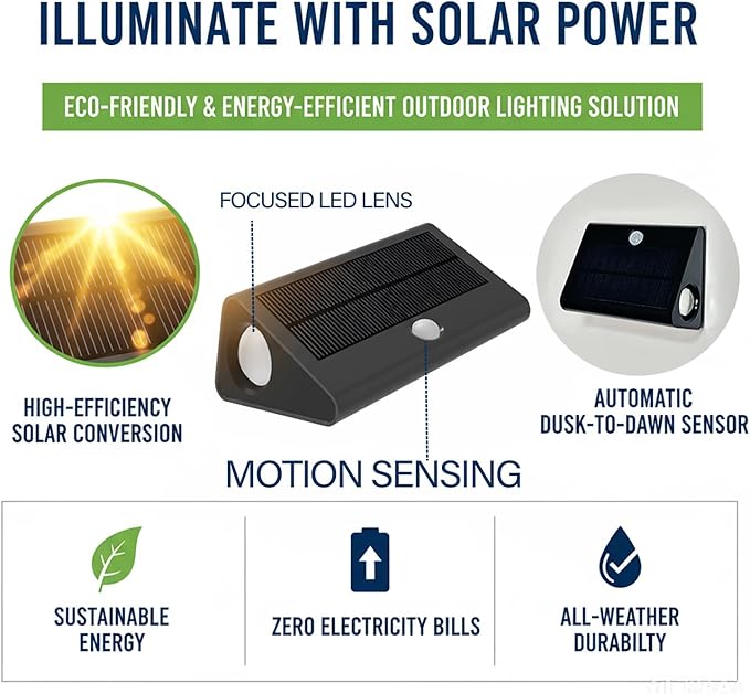 2 Pack Motion Sensor Solar Step Lights,IP67 Outdoor Waterproof LED Stair Lights, 3 Color Temp & Double-Sided Lighting, Outside Decor Light for Deck,Porch,Railing,Fence,Walkway, Yard,Wall,Patio.