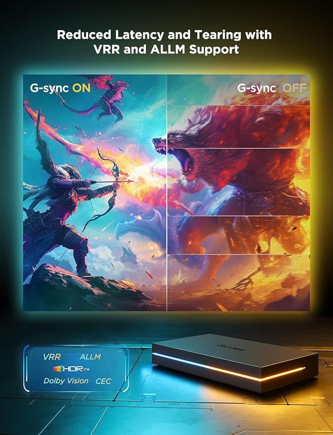 Govee HDMI 2.1 Sync Box 2, AI Sync Box with TV Backlight, Supports 8K@60Hz, 4K@144Hz, VRR and ALLM, Works with SmartThings, Matter and Alexa, RGBIC LED Light Strip for 75-85 inch TVs, 75 LEDs/m