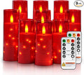 Raycare Flameless Candle with Remote Timer – 9 Flickering Acrylic Battery Operated LED Pillar Candles with Embedded Star String for Valentine's Day, Home Decor, and as a Gift (Red)
