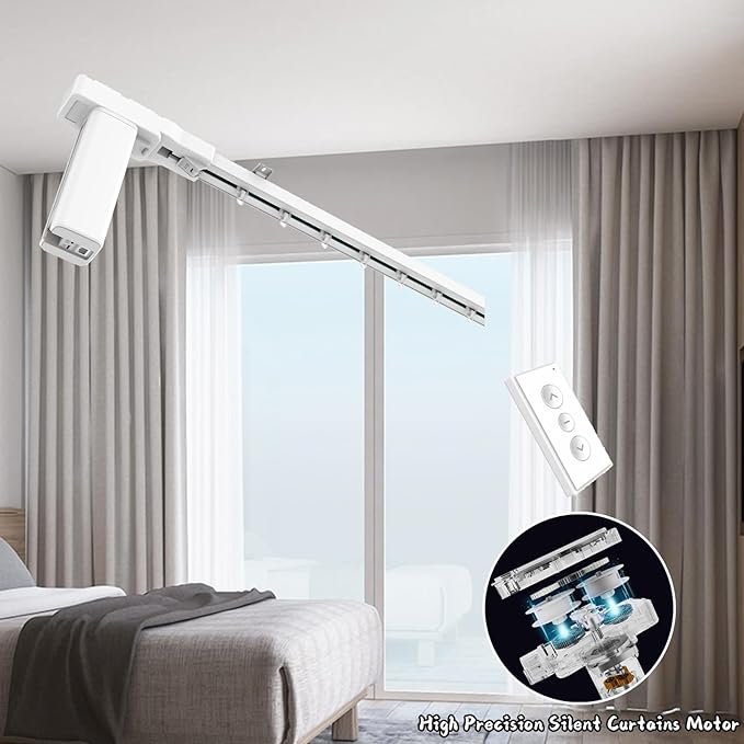 Electric Ceiling Curtains Track Kit with Hooks, Automatic Curtain Smart Curtians System, Multiple Sizes Wall Mount Curtain Track for Living Room Bedroom Room Divider,White,2m/6.6ft