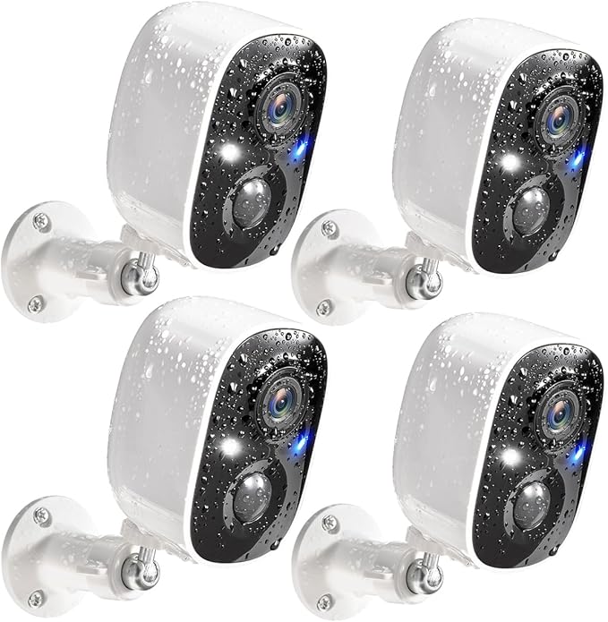 GMK Security Cameras Wireless Outdoor 4 Pack, 2K Battery Powered Cameras for Home Security, Color Night Vision, Motion Detection, 2-Way Talk, IP65 Waterproof, Remote Access, Cloud/SD Storage