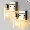 2-Pack Bathroom Wall Sconces, Brushed Nickel Vanity Lights, Modern Wall Light Fixture with Clear Glass Shade, Farmhouse Wall-Mount Lighting Lanterns, Wall Lamps for Mirror Living Room Bedroom Kitchen