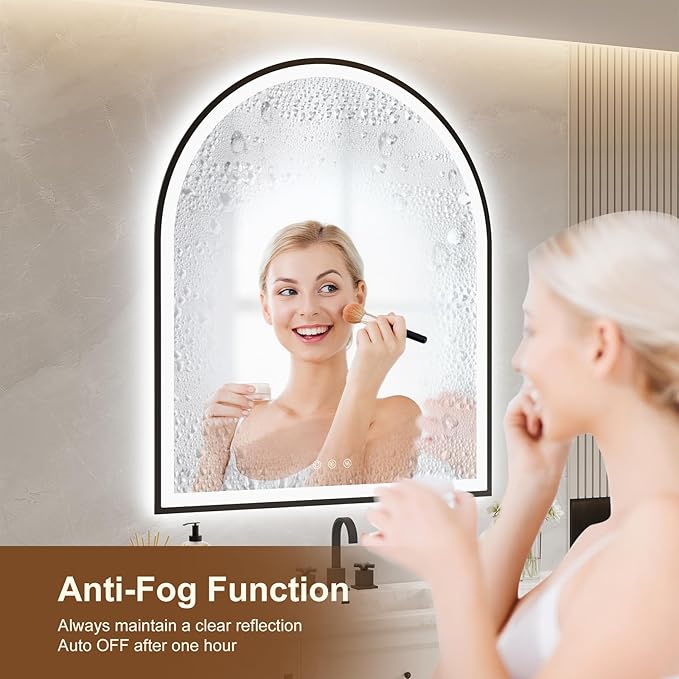 Arched LED Mirror for Bathroom 30"x36", Black LED Bathroom Mirror with Lights-Fogless, Dimmable, 3 Color Changing, Shatterproof, Touch Sensor