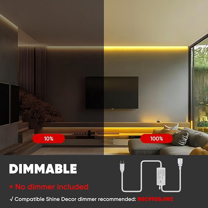 Shine Decor LED Strip Light 50FT 120VAC, Super Bright 6337 Lumens Dimmable, IP65 Waterproof for Outdoor Indoor, 3000K Warm White Lighting Rope 6x10mm, ETL Listed 15M Every 1.6ft Cuttable