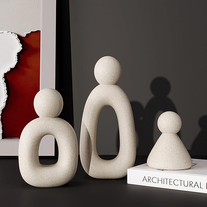 suruim Abstract Family of 3 Figurines Modern Sculptures Home Decorative Accents TV Stand Decor Bookshelf Knick Knacks Gifts for Shelves Entry Way Statues for Home Decor Living Room(White)
