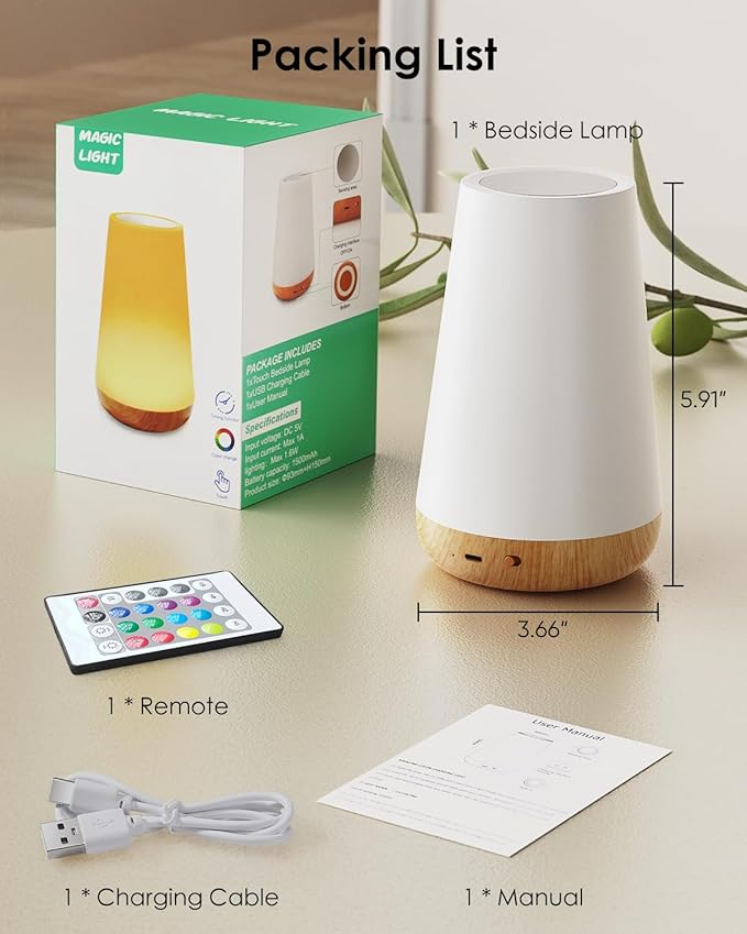Night Light for Kids Touch & Remote Control, Dimmable Touch Lamp with 13 Color & 5 Brightness, Battery 0perated Lamp with Timer & Memory, LED Nursery Night Light for Bedroom Bathroom Camping
