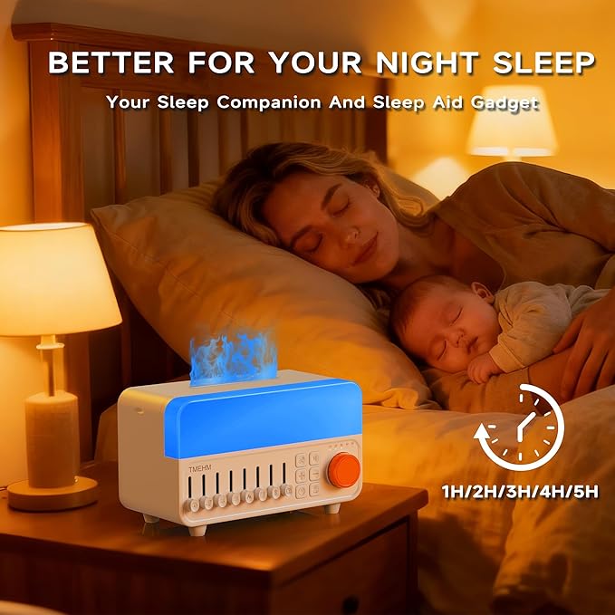 4-in-1 Sleep Sound Machine with White Noise & 8 Nature Sounds, Bluetooth Speaker, Night Light & Aroma Diffuser with Timer for Baby, Kids and Adults (White)