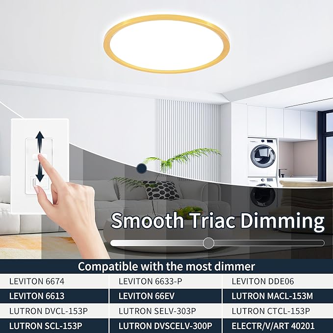 MOONSEA 16 Inch Flush Mount LED Ceiling Light Fixture 32W, 3200LM Dimmable 3000K/4000K/6500K 3 Color Selectable, Low Profile Ceiling Lamp for Kitchen Bedroom Hallway, Gold