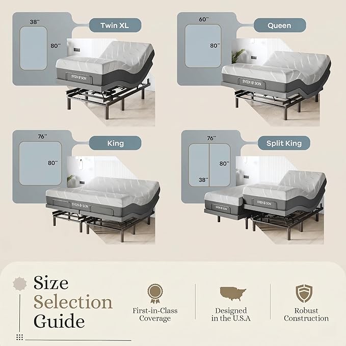 Sven & Son Harmony Adjustable Bed Base, Head and Foot Lift, Massage, Under-Bed Lights, USB, Gel Memory, Zero Gravity Smart Frame - King + 12 inch Memory Foam Matt (Medium)