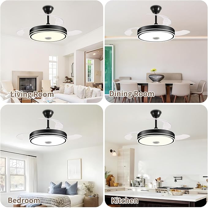 42'' Retractable Hanging Fan with Lights, Smart Fan Light with Bluetooth Speaker, App Control for Dimming & RGB Color Change Reversible Bedroom Living Room