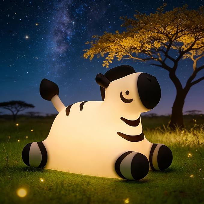 Zebra Silicone Night Light, Kawaii LED Cute Bedside Night Lights Squishy Touch Control USB Rechargeable Dimmable Lamp with Timer for Bedroom Animal Decor Adults Birthday Gifts Party Travel