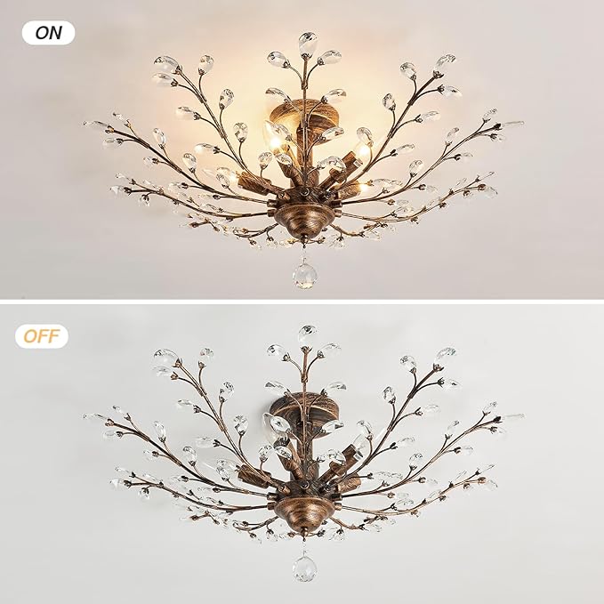 CVKASH 5 - Light Vintage Crystal Chandelier Modern Bronze Branche Ceiling Light Fixture Farmhouse for Kitchen Dining Room Living Room Bedroom Hallway Foyer