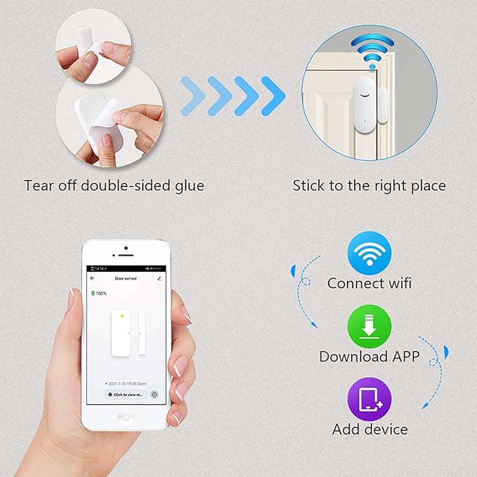 4 Pack WiFi Wireless Door Window Sensor,TUYA Smart Alarm with Free Notification APP Control Home Security Alarm System, Compatible with Alexa, Google Home, Siri