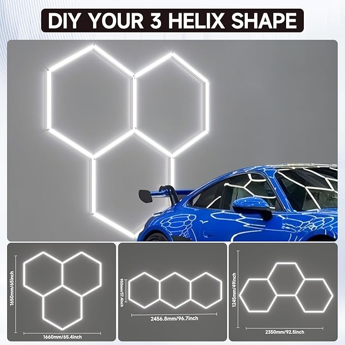 Hexagon Garage Lights Super Bright LED 6500K 128W 15360LM Honeycomb Hexagon Ceiling Light Fixture, Hex LED Wall Mount Lighting for Garage Home Gym Basement Workshop (3 HEX)