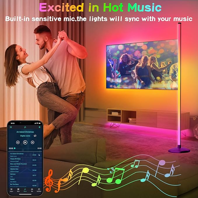 LanAqua Corner Floor Lamp, Smart RGB LED Corner Lamp,16 Million Colors Changing LED Floor Lamp with App and Remote Control,Music Sync & Timer Mood Lighting for Living Room,Smart Floor Lamp