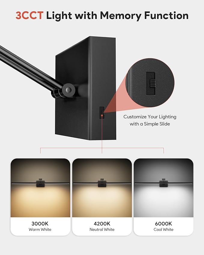 VONLUCE 36" LED Bathroom Vanity Light, 3CCT Modern LED Vanity Lights with 360° Rotatable Head & Swing Arm, 15.4W Bathroom Light Fixture Over Mirror, LED Lights for Bathroom Bedroom, Matte Black