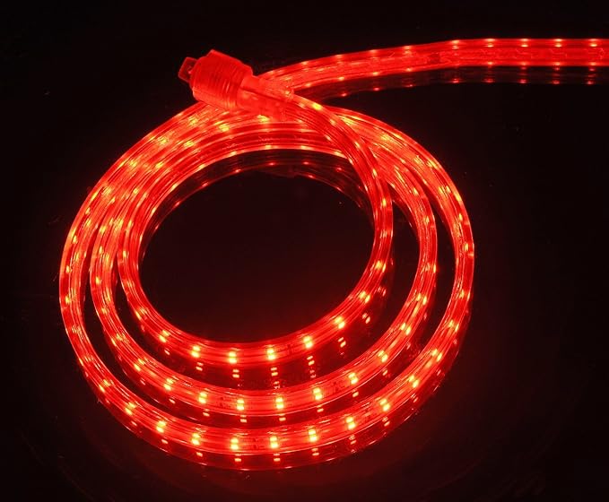 CBconcept UL Listed, 50 Feet, 5500 Lumen, Red, Dimmable, 110-120V AC Flexible Flat LED Strip Rope Light, 930 Units 3528 SMD LEDs, Indoor Outdoor Use, Accessories Included, Ready to use