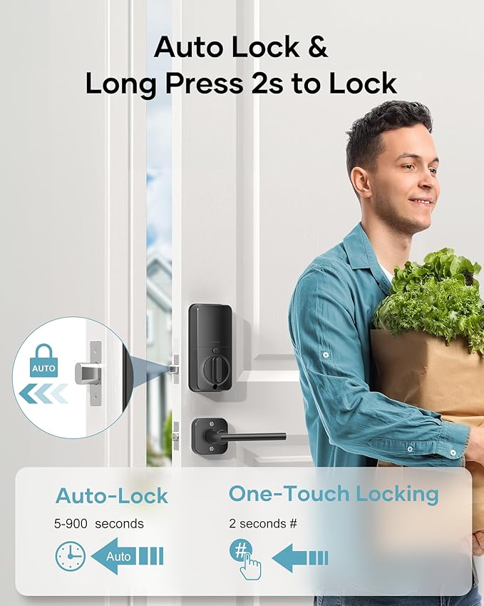 Wi-Fi Front Door Lock Set - HEANTLE Smart Locks for Front Door Built-in WiFi Keyless Entry Deadbolt with Handle Set Fingerprint Smart Electronic Deadbolt, Works with Alexa & Google Assistant Black